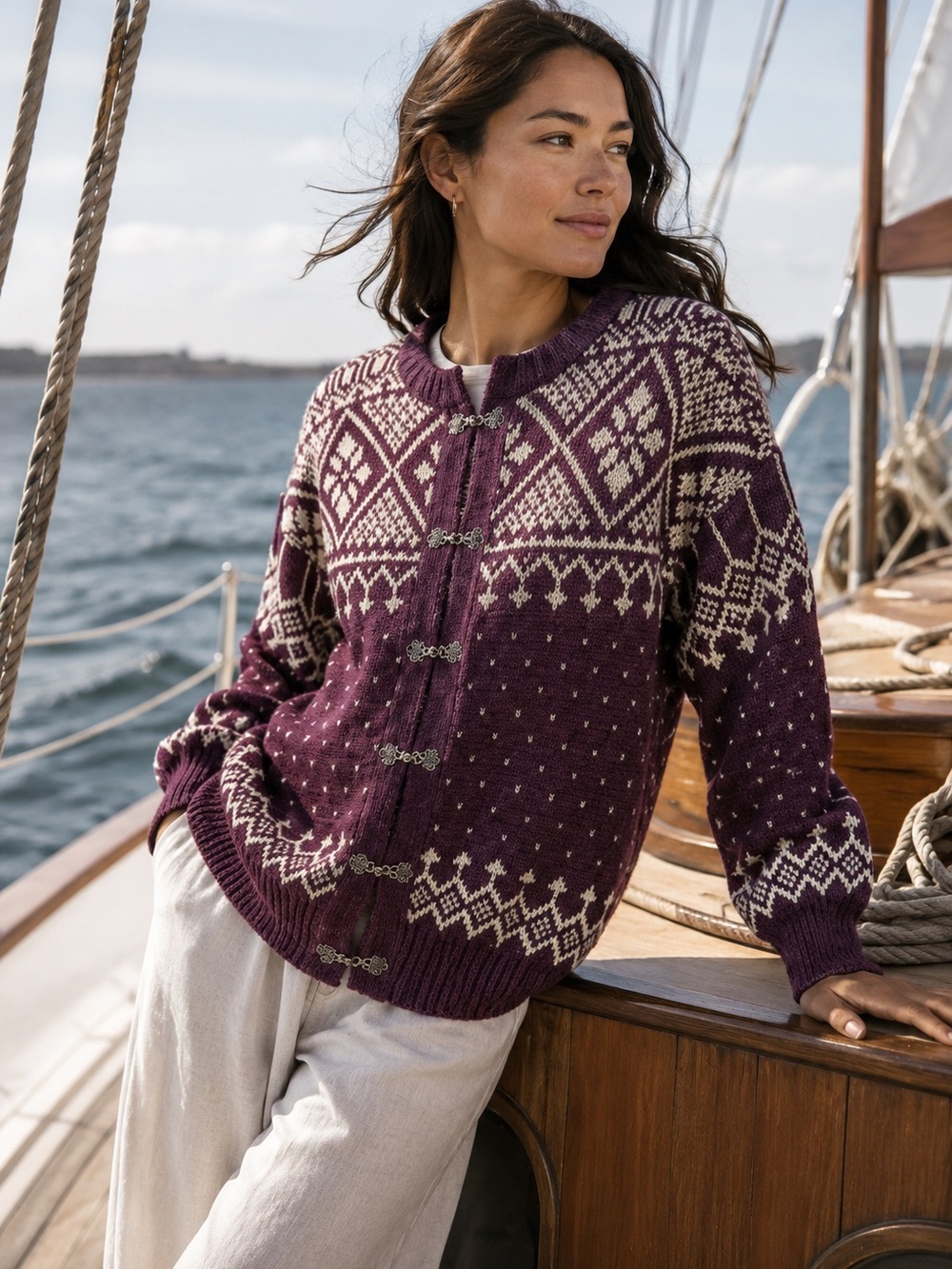 James Pringle Weavers Wool Cardigan Purple Nordic Fair Isle Cottagecore Medium